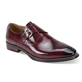 Men\'s Burgundy Double Monk Brogue Leather Shoes The Bishkek Burgundy Leather Cap Toe Double Monk Strap Men  main image 2