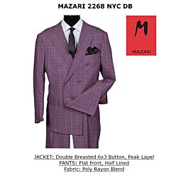 Mazari Mauve Windowpane Modern Fit Double Breasted Suit 2268 NYC