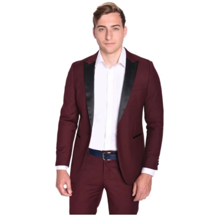 Steven Land Burgundy Solid Ultra Slim Fashion Suit Dante Tux SL77-008