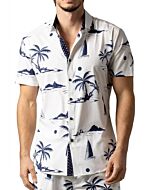 Foreversobe Men's Land & Sea Print Short Sleeve Sport Shirt 252004 White