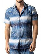 Foreversobe Men's Palm Tree Print Short Sleeve Sport Shirt 252007 Navy