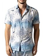Foreversobe Men's Palm Tree Print Short Sleeve Sport Shirt 252007 White