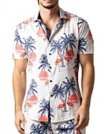 Foreversobe Men's Flamingo Print Short Sleeve Sport Shirt 252001 White