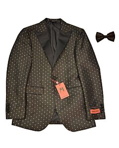 Mazari Men's Modern Fit Tuxedo Dinner Jacket w/ Matching Bow Tie Uno 9608 Black Gold