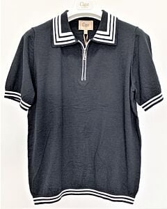  Cigar Couture Men's 1/4 Zip Polo Knit Short Sleeve Sport Shirt PJ-1208 Black
