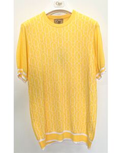  Cigar Couture Men's Jacquard Knit Short Sleeve Sport Shirt CR-1221 Yellow