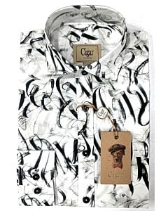  Cigar Couture Men's Ribbon Print Long Sleeve Sport Shirt M-1422 White