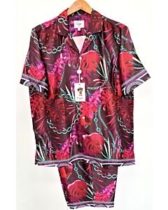  Cigar Couture Men's Short Sleeve Shirt & Shorts Set CS-482 Fuchsia
