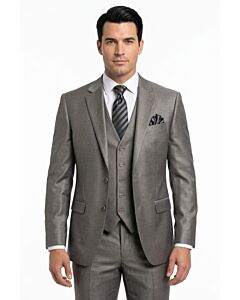 Mazari Silver Grey Sharkskin Modern Fit Vested Suit 1220 Paris