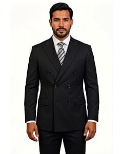 Mazari Black Solid Modern Fit Double Breasted Suit 1500 Slam
