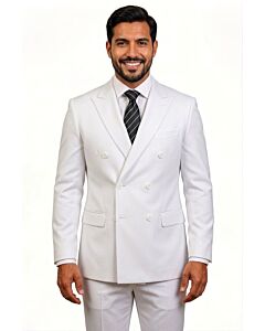 Mazari White Solid Modern Fit Double Breasted Suit 1500 Slam