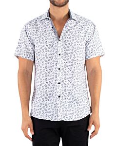 BC Collection Men's Leaf Print Short Sleeve Sport Shirt 222065 White