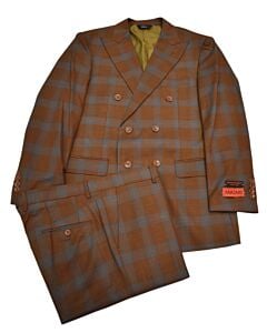 Mazari Copper Plaid Modern Fit Double Breasted Suit 2244 NYC