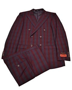 Mazari Burgundy Plaid Slim Fit Double Breasted Suit 2254 Miami
