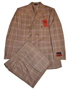 Mazari Taupe Plaid Modern Fit Double Breasted Suit 2272 NYC
