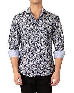 BC Collection Men's Floral Print Long Sleeve Sport Shirt 232318 Navy