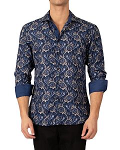 BC Collection Men's Paisley Print Long Sleeve Sport Shirt 232332 Navy