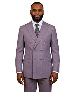 Mazari Mauve Windowpane Modern Fit Double Breasted Suit 2354 NYC