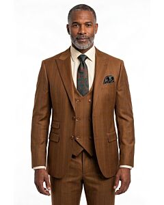 Mazari Copper Plaid Modern Fit Scoop Vested Suit 2406 Scoop 