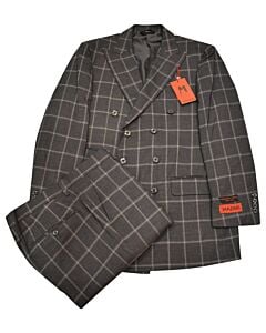 Mazari Charcoal Windowpane Modern Fit Double Breasted Suit 2418 Jim DB