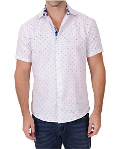 Foreversobe Men's Micro Dot Print Short Sleeve Sport Shirt 242002 White