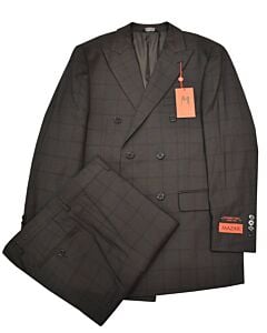 Mazari Black Tonal Windowpane Modern Fit Double Breasted Suit 2424 NYC