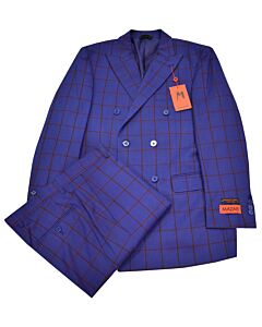 Mazari Blue Windowpane Modern Fit Double Breasted Suit 2424 NYC