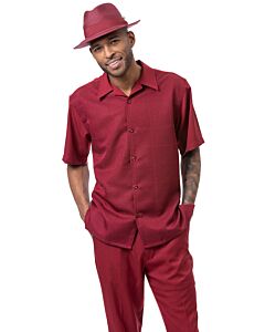 Montique Men's Walking Leisure Suit 2 Piece Set 2425 Burgundy
