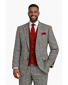 Mazari Black/Red Houndstooth Plaid Modern Fit Vested Suit 2426 Pett Compo