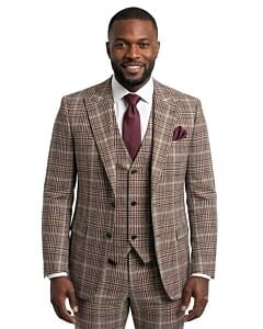 Mazari Burgundy Plaid Modern Fit Vested Suit 2442 Bart Revo