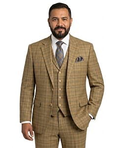 Mazari Mustard Plaid Modern Fit Vested Suit 2446 Paris Revo