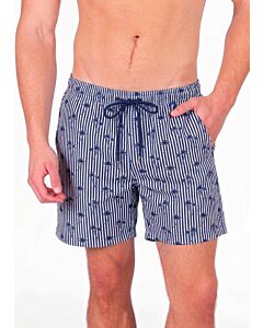 Foreversobe Men's Striped Palms Print Swim Shorts 253109 Navy
