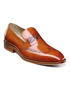 Stacy Adams Pryce 25486 Wingtip Perforated Slip-On Men's Dress Shoe  Tan/Black