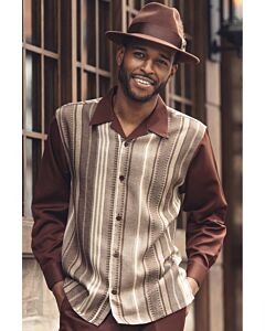 Montique Men's Walking Leisure Suit 2 Piece Set 2552 Brown