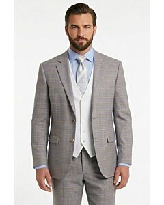 Studio Ferera Men's Tan Multi Plaid Modern Fit Vested Suit 3282