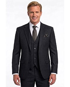 Michael Adam Black Tonal Windowpane Modern Fit Vested Suit 3504 Paris