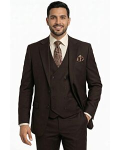 Mazari Chocolate Brown Solid Modern Fit Vested Suit 6100 Berlin