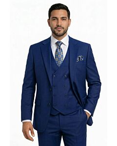 Mazari French Blue Solid Modern Fit Vested Suit 6100 Berlin