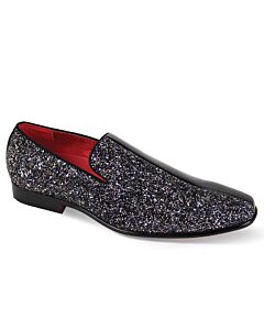 After Midnight Split Glitter Slip-On Smoking Shoe 7019 Black