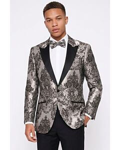 Mazari Men's Modern Fit Tuxedo Dinner Jacket w/ Matching Bow Tie 9592 Party S/C Silver