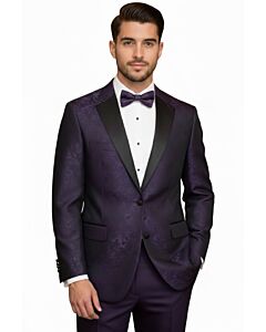 Mazari Men's Purple Modern Fit Tuxedo Suit w/ Matching Bow Tie Paris Duo 9644