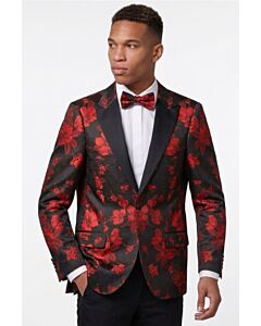 Mazari Men's Modern Fit Tuxedo Dinner Jacket w/ Matching Bow Tie 9658 Party S/C Red