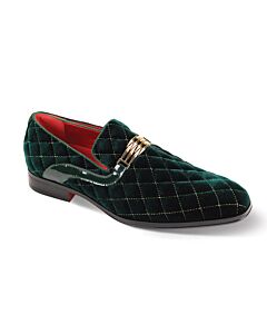 After Midnight Quilted Plain Toe Slip-On Smoking Shoe 7045 Green/Gold