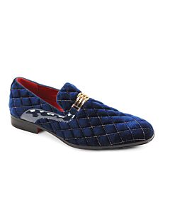 After Midnight Quilted Plain Toe Slip-On Smoking Shoe 7045 Navy/Gold