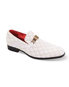 After Midnight Quilted Plain Toe Slip-On Smoking Shoe 7045 White/Gold