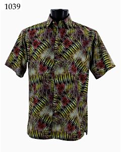 Bassiri Uomo Men's Fashion Print Short Sleeve Sport Shirt 1039 Yellow