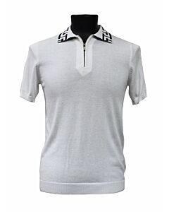 Bassiri Uomo Men's Greek Key 1/4 Zip Short Sleeve Sport Shirt Q127 White