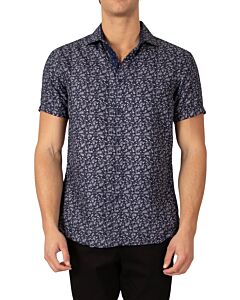 BC Collection Men's Paisley Print Short Sleeve Sport Shirt 222096 Navy