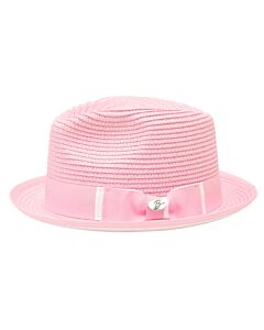 Bently Hats Al Aldo Natural Braid Fedora  Pink/White