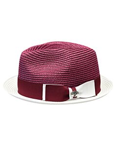 Bently Hats EN Enzo Natural Braid Fedora  Burgundy/White